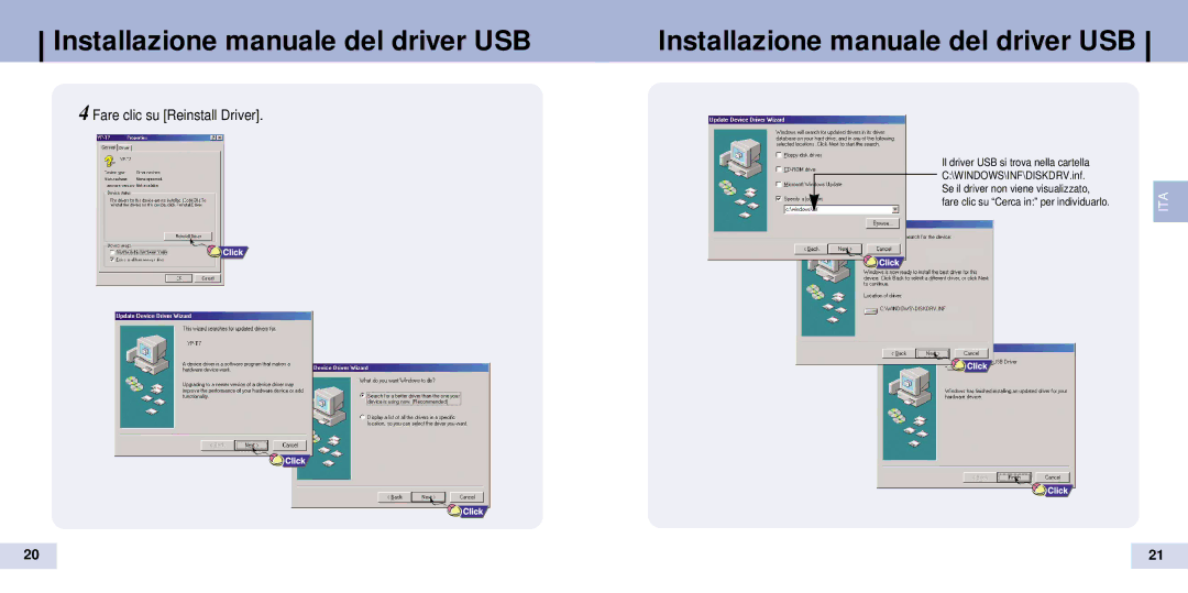 Samsung YP-T7Z/ELS, YP-T7X/ELS, YP-T7Z/XAA, YP-T7V/XFO, YP-T7Z/XSP, YP-T7H/XSV, YP-T7X/XSP manual Fare clic su Reinstall Driver 