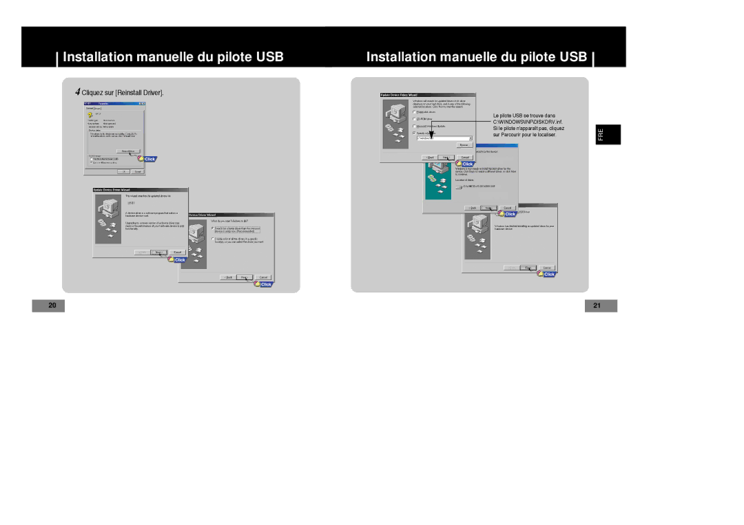 Samsung YP-T7X/ELS, YP-T7Z/ELS, YP-T7Z/XAA, YP-T7X/XAA, YP-T4V/ELS manual Cliquez sur Reinstall Driver 