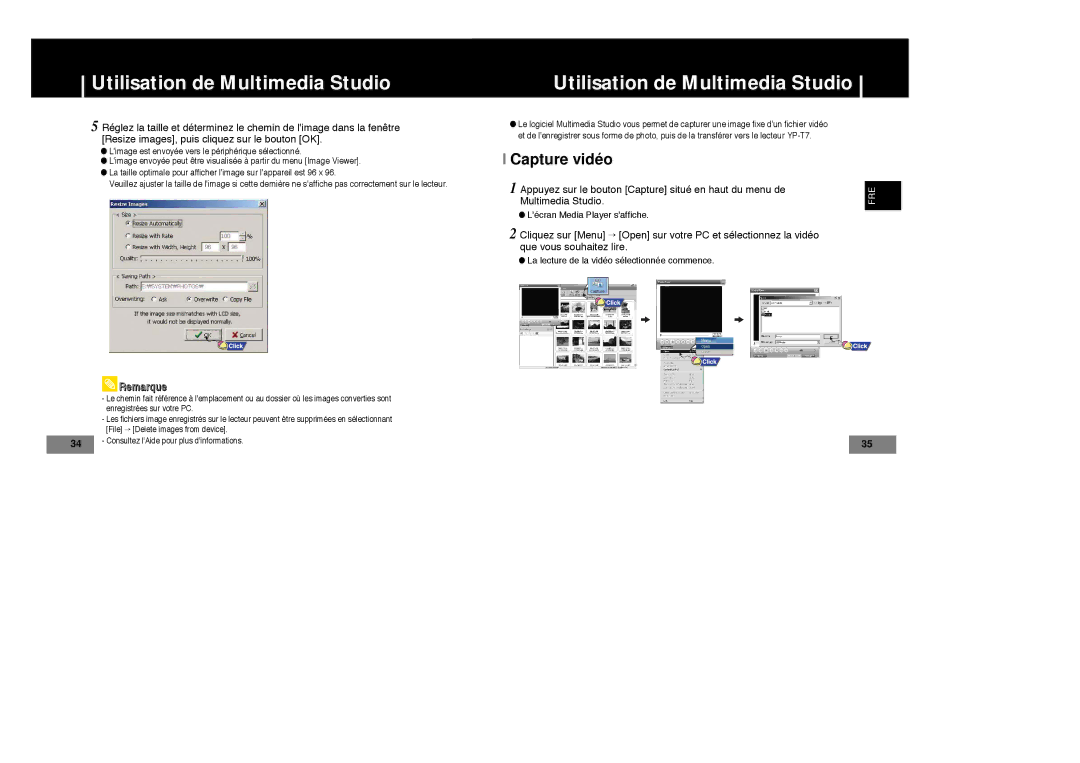 Samsung YP-T7X/XAA, YP-T7Z/ELS, YP-T7X/ELS, YP-T7Z/XAA, YP-T4V/ELS manual Capture vidéo 