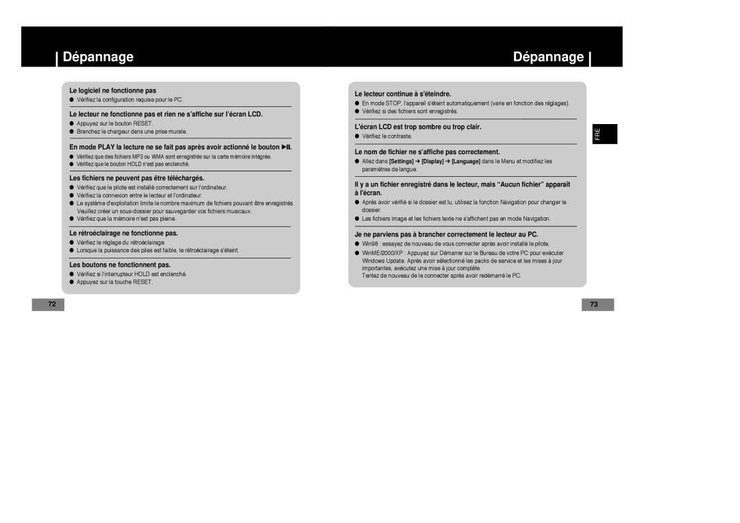 Samsung YP-T7Z/XAA, YP-T7Z/ELS, YP-T7X/ELS, YP-T7X/XAA, YP-T4V/ELS Dépannage, Les fichiers ne peuvent pas être téléchargés 