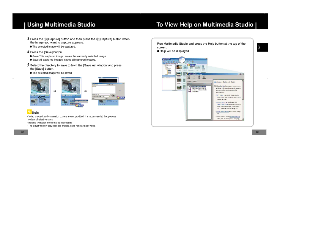 Samsung YP-T7V/XSV, YP-T7Z/ELS, YP-T7X/ELS, YP-T7Z/XAA, YP-T7X/XAA To View Help on Multimedia Studio, Press the Save button 