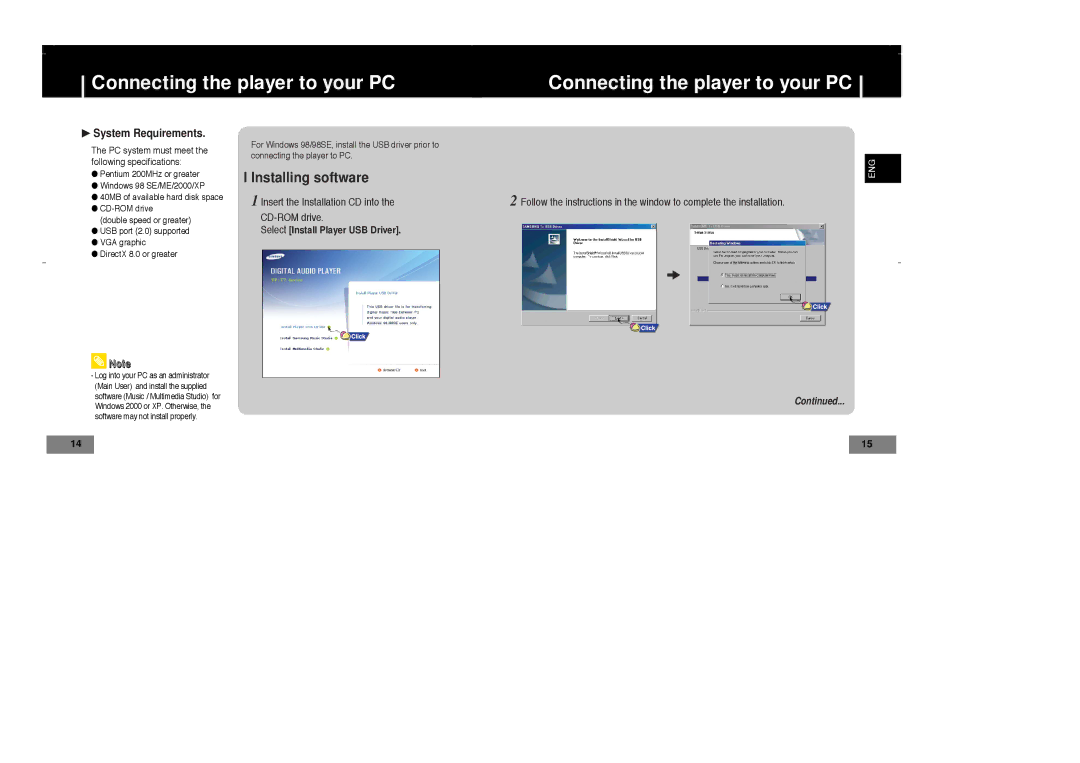 Samsung YP-T7X/XAC, YP-T7Z/ELS, YP-T7X/ELS, YP-T7Z/XAA, YP-T7X/XAA manual Connecting the player to your PC, System Requirements 