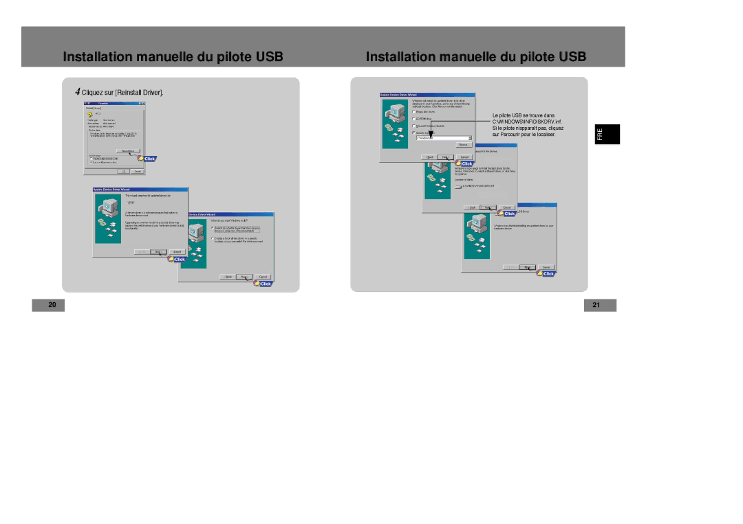 Samsung YP-T7X/XAA, YP-T7Z/ELS, YP-T7X/ELS, YP-T7Z/XAA manual Cliquez sur Reinstall Driver 