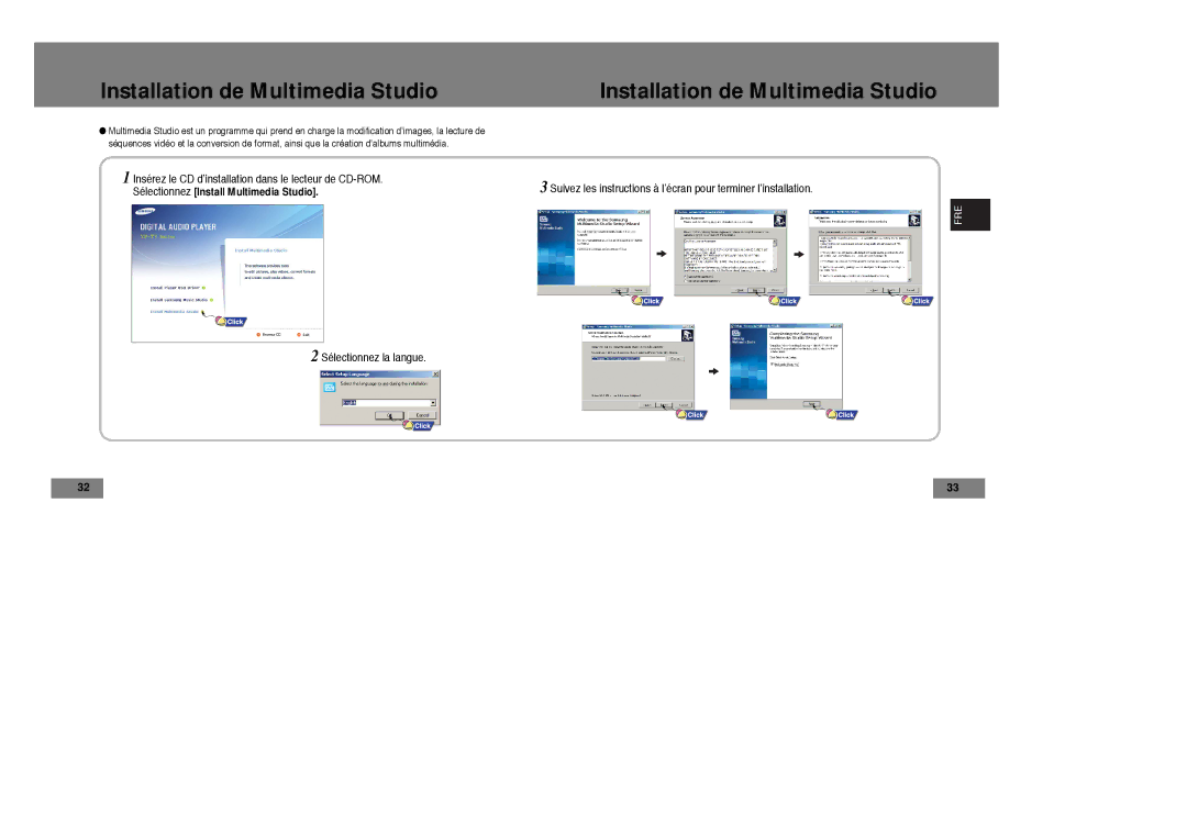 Samsung YP-T7X/ELS, YP-T7Z/ELS, YP-T7Z/XAA, YP-T7X/XAA manual Installation de Multimedia Studio 