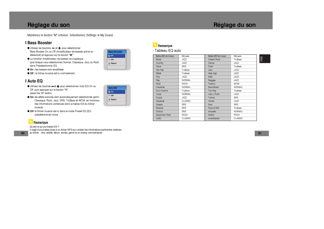 Samsung YP-T7X/XAA, YP-T7Z/ELS, YP-T7X/ELS, YP-T7Z/XAA manual Bass Booster, Auto EQ 