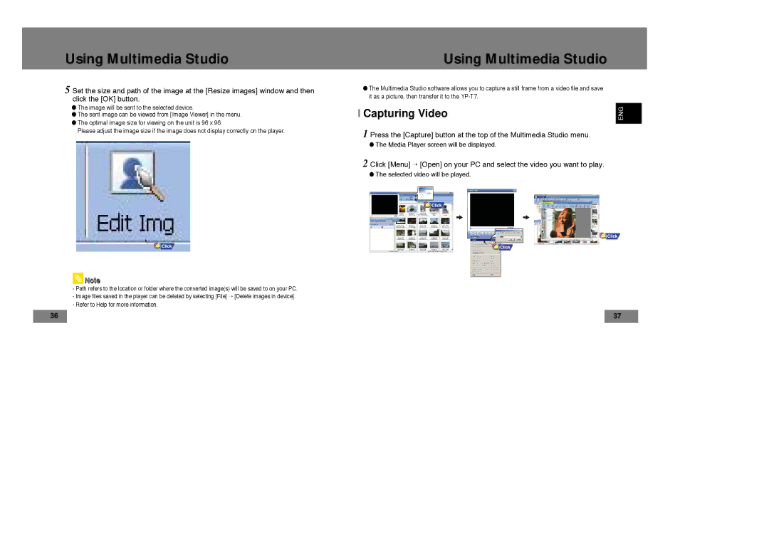 Samsung YP-T7X/XAA, YP-T7Z/ELS, YP-T7X/ELS, YP-T7Z/XAA manual Capturing Video 