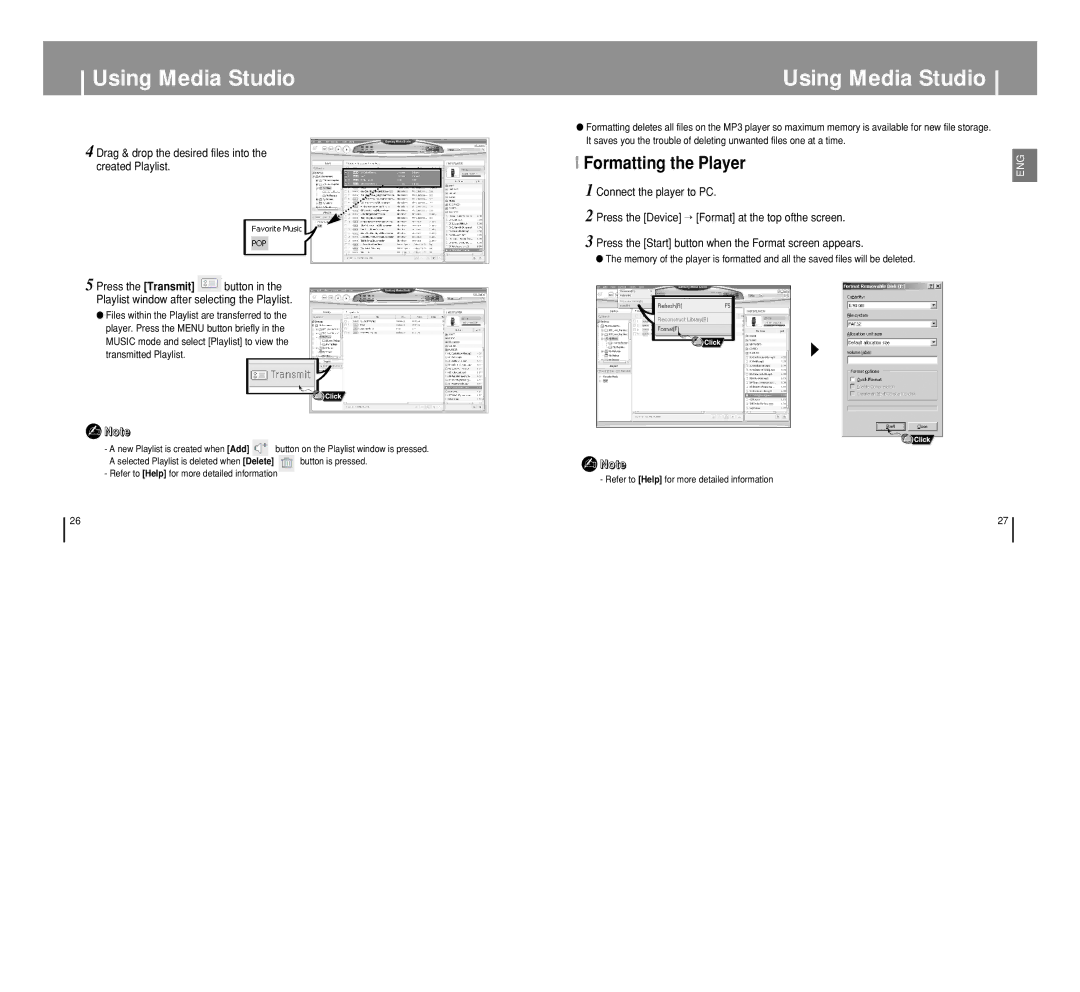 Samsung YP-T8 manual Formatting the Player, Drag & drop the desired files into the created Playlist 