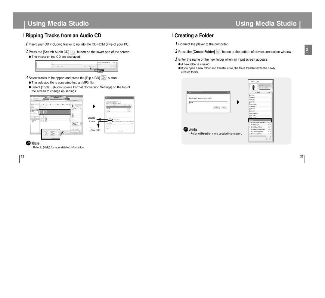 Samsung YP-T8 manual Ripping Tracks from an Audio CD, Creating a Folder, Select tracks to be ripped and press the Rip a CD 