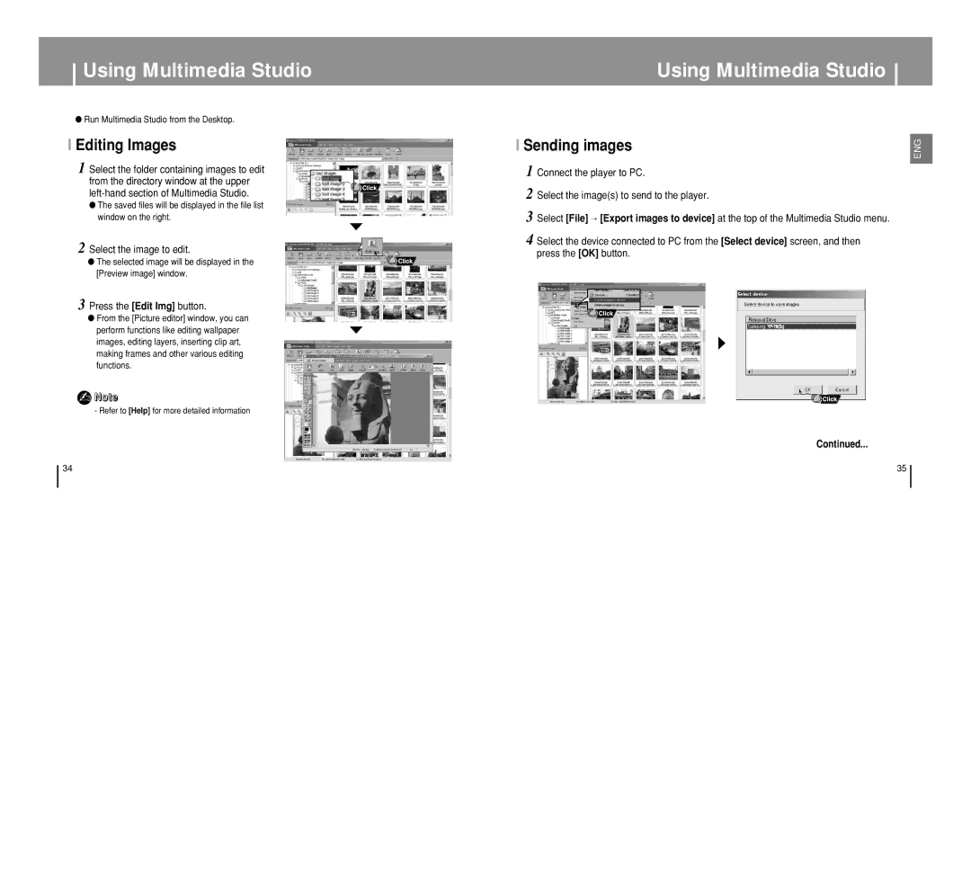 Samsung YP-T8 manual Using Multimedia Studio, Editing Images, Select the image to edit, Press the Edit Img button 