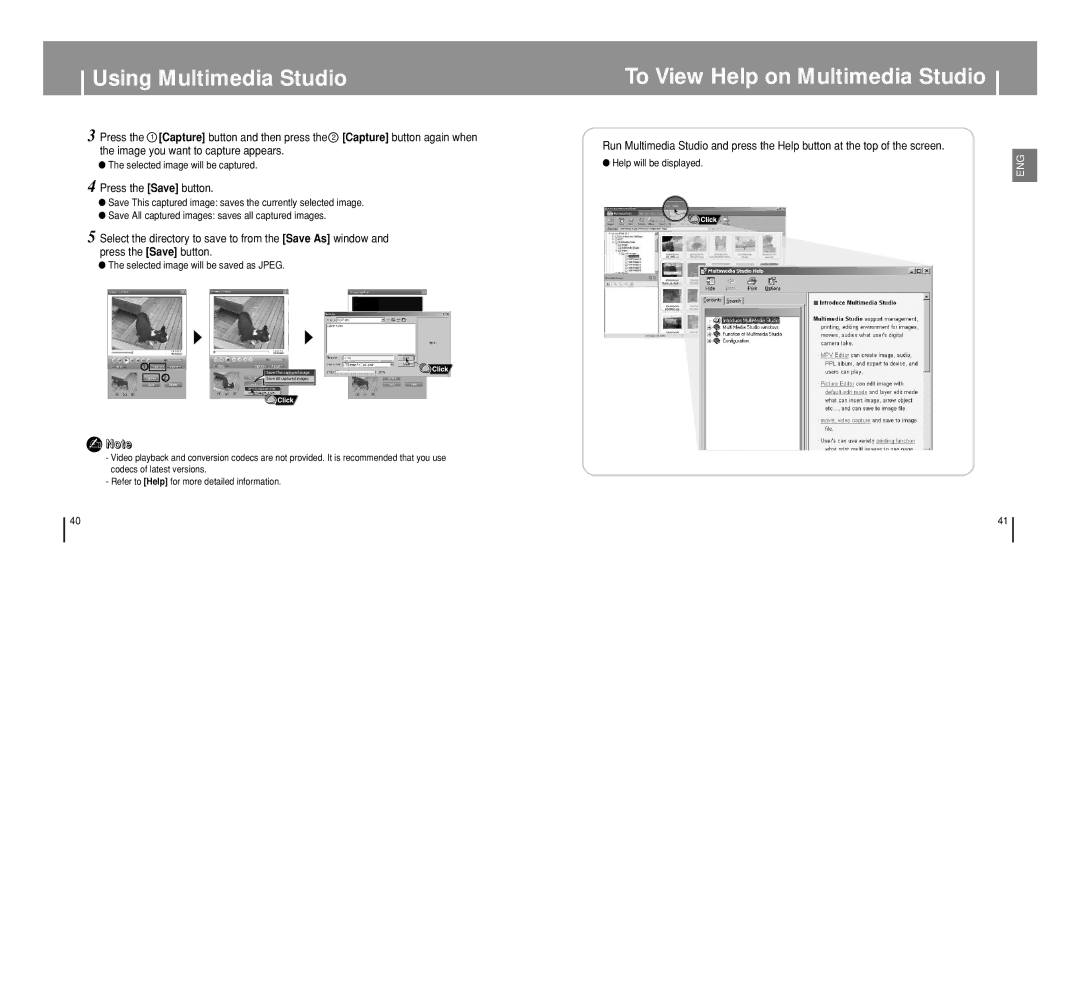 Samsung YP-T8 manual To View Help on Multimedia Studio, Press the Save button, Selected image will be captured 