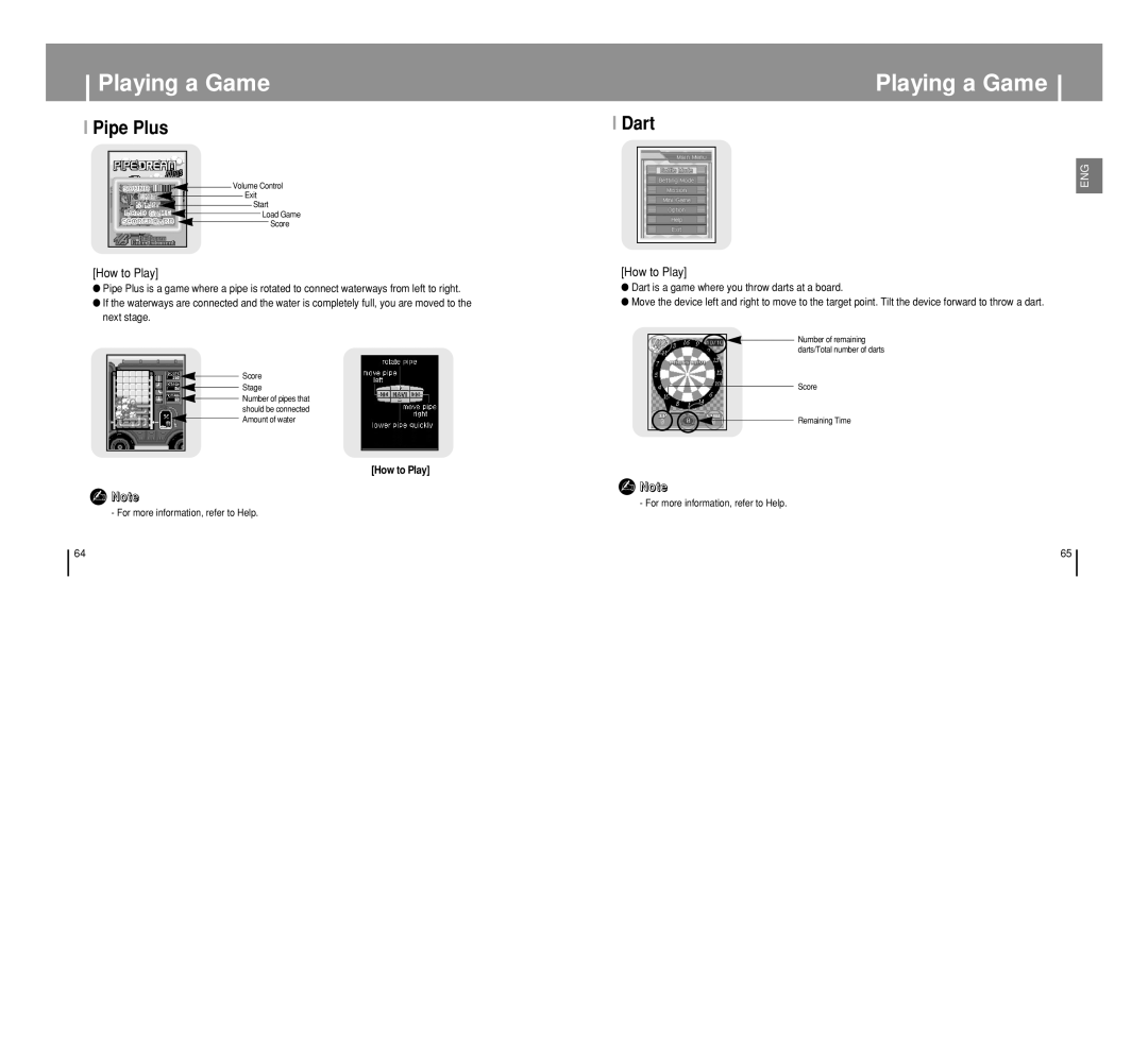 Samsung YP-T8 manual Pipe Plus, Dart 