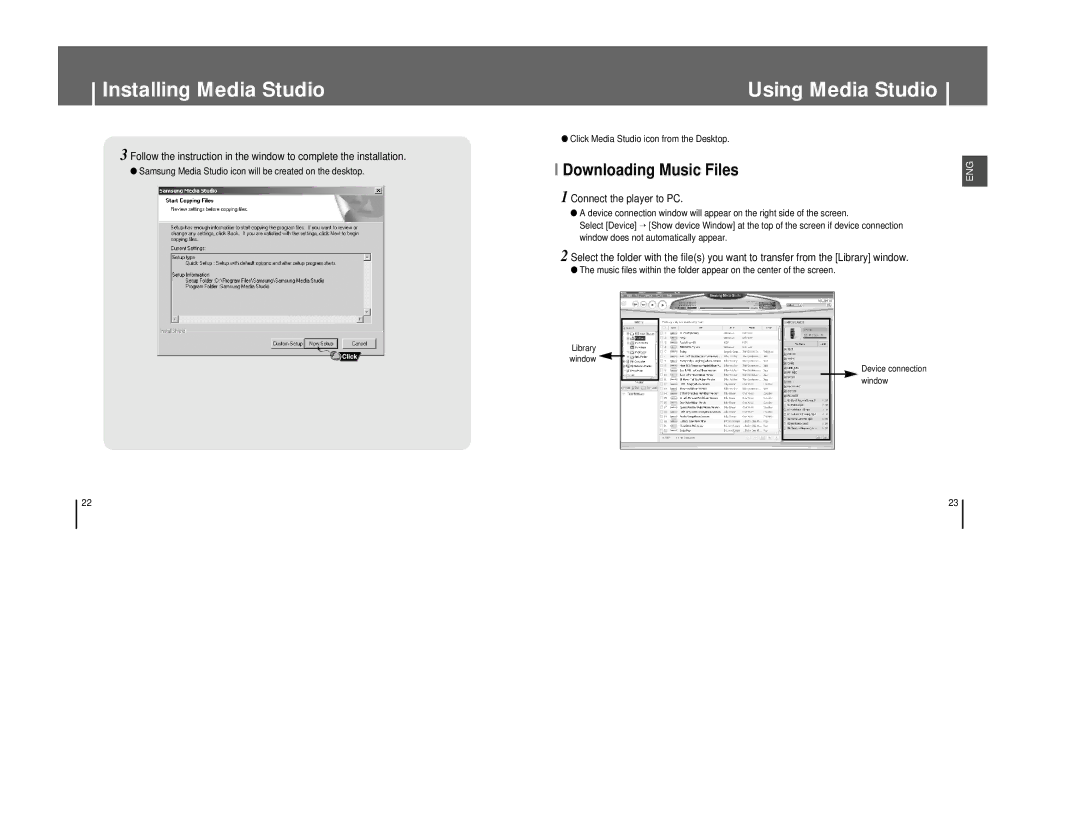 Samsung YP-T8ZB/XSG, YP-T8A/ELS, YP-T8Q/ELS manual Using Media Studio, Downloading Music Files, Connect the player to PC 