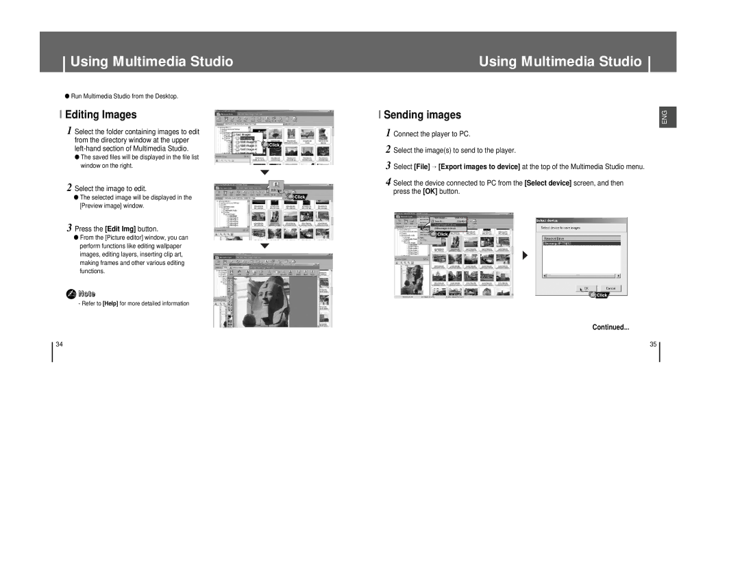 Samsung YP-T8ZB/XSV manual Using Multimedia Studio, Editing Images, Select the image to edit, Press the Edit Img button 