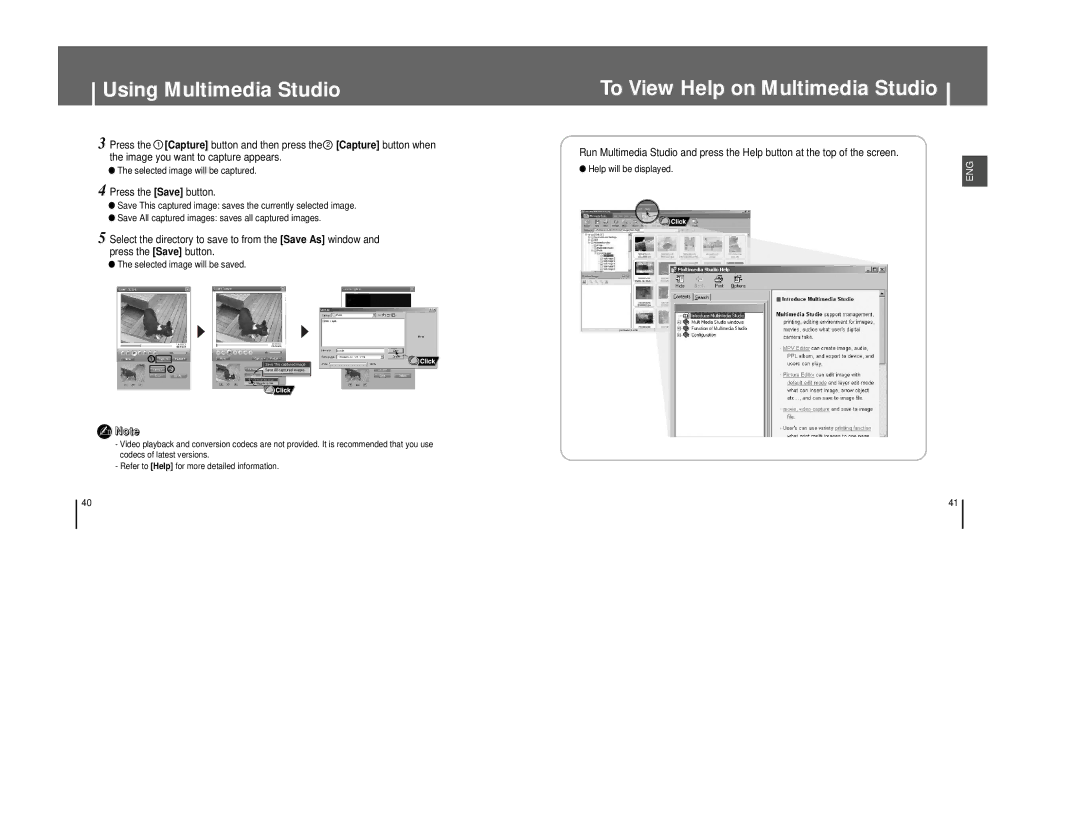 Samsung YP-T8A/ELS, YP-T8Q/ELS To View Help on Multimedia Studio, Press the Save button, Selected image will be captured 