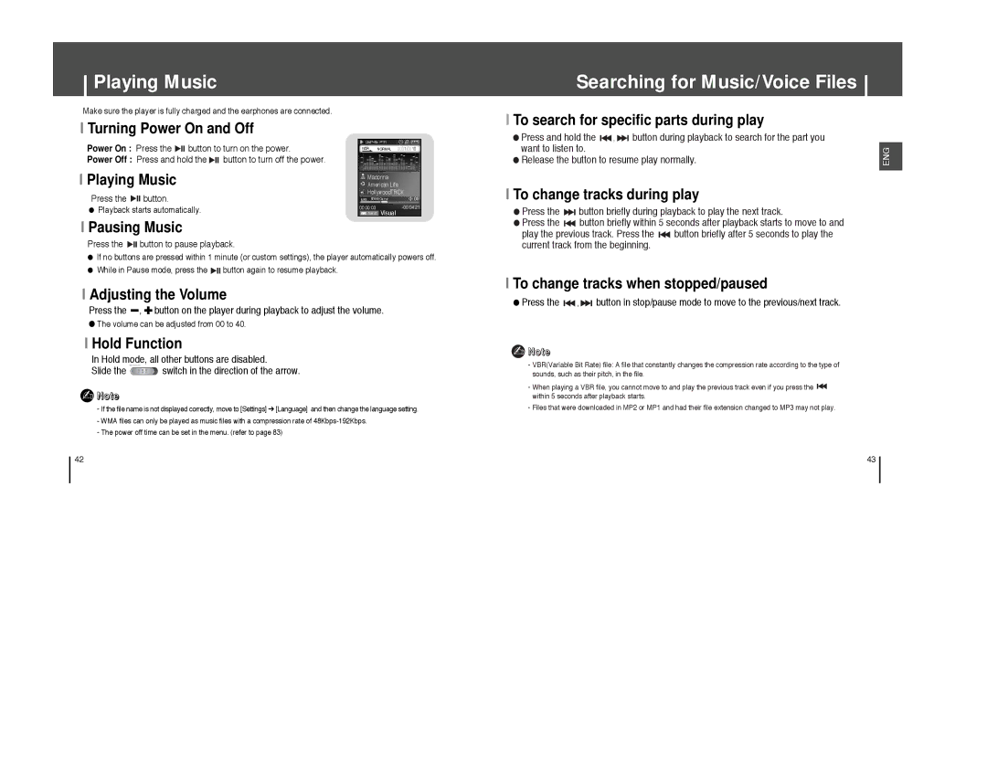 Samsung YP-T8Q/ELS, YP-T8A/ELS, YP-T8X/ELS, YP-T8Z/ELS, YP-T8Q/EDC, YP-T8QW/AAW Playing Music, Searching for Music/Voice Files 