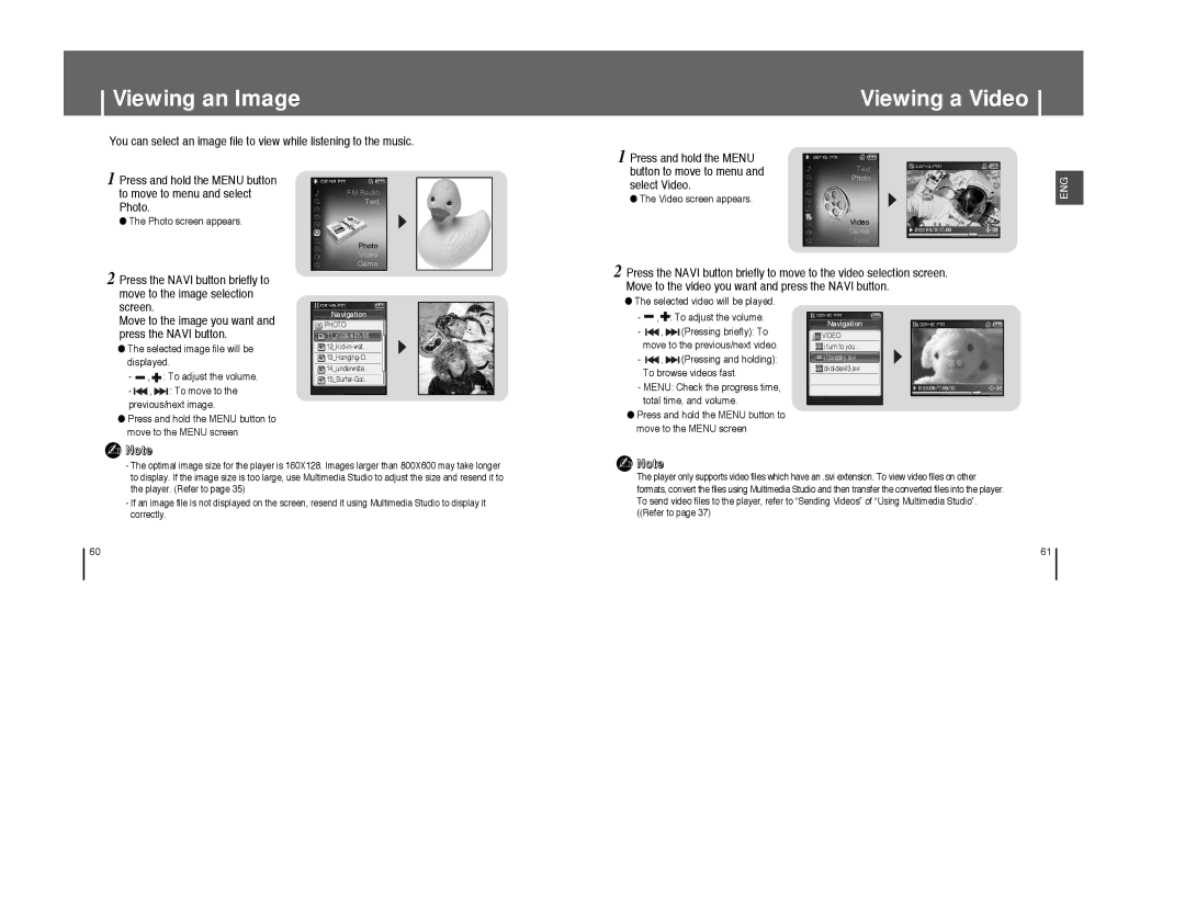 Samsung YP-T8ZB/HAO, YP-T8A/ELS, YP-T8Q/ELS, YP-T8X/ELS, YP-T8Z/ELS, YP-T8Q/EDC, YP-T8QW/AAW Viewing an Image, Viewing a Video 