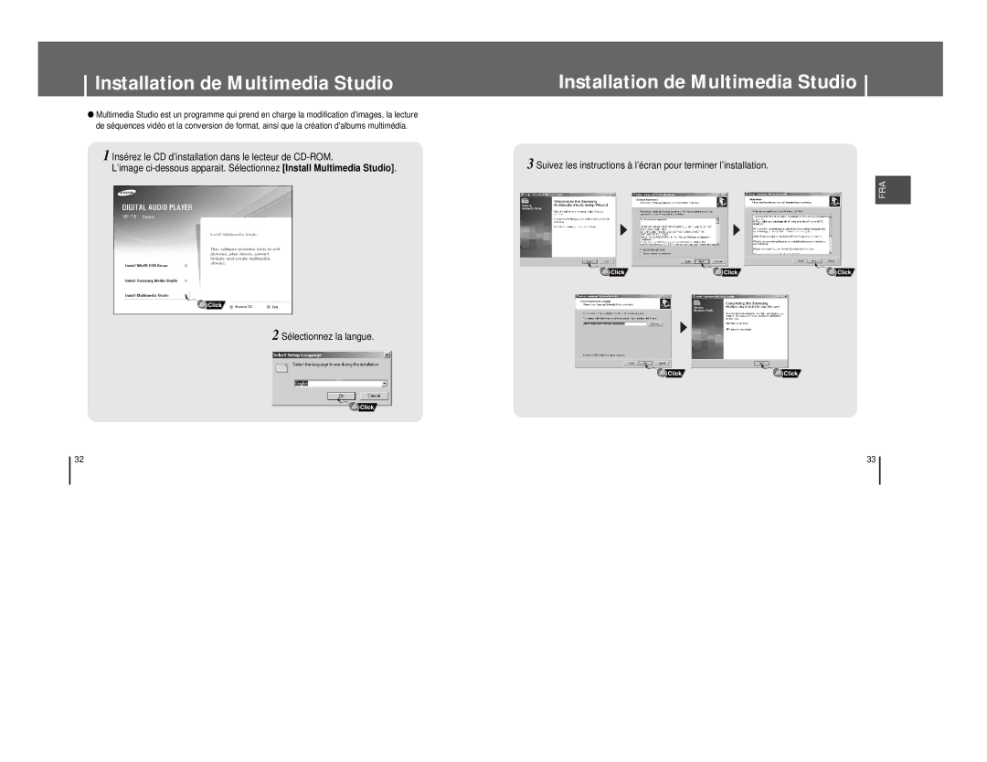 Samsung YP-T8X/ELS, YP-T8A/ELS, YP-T8Q/ELS, YP-T8Z/ELS, YP-T8Q/EDC manual Installation de Multimedia Studio 