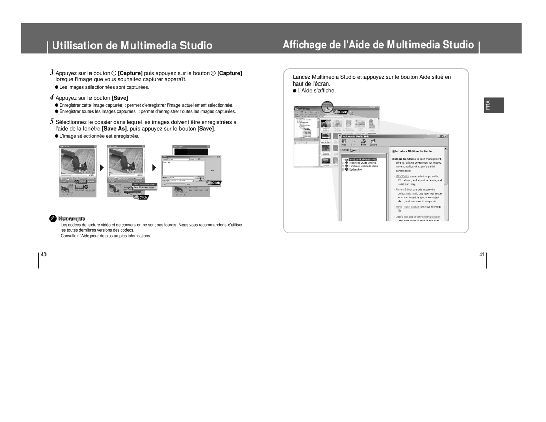 Samsung YP-T8Q/ELS, YP-T8A/ELS, YP-T8X/ELS, YP-T8Z/ELS, YP-T8Q/EDC manual Affichage de lAide de Multimedia Studio 