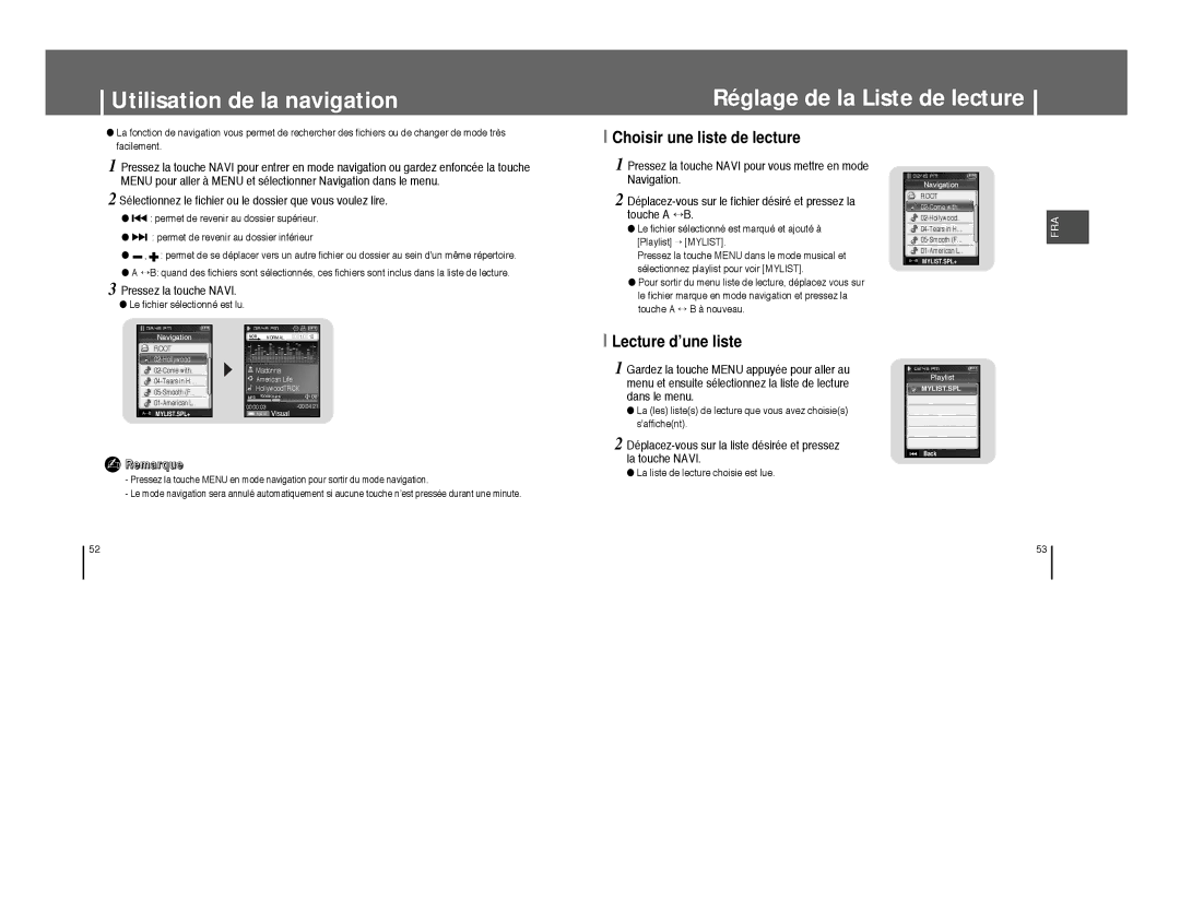 Samsung YP-T8X/ELS, YP-T8A/ELS Utilisation de la navigation Réglage de la Liste de lecture, Choisir une liste de lecture 