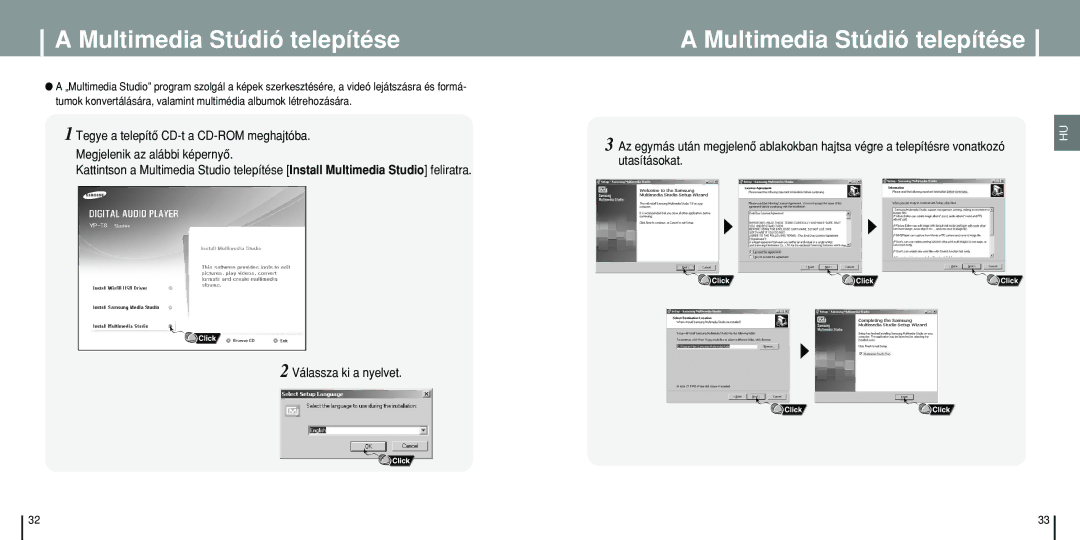 Samsung YP-T8Z/ELS, YP-T8Q/ELS, YP-T8X/ELS manual Multimedia Stúdió telepítése 