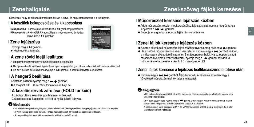 Samsung YP-T8X/ELS, YP-T8Q/ELS, YP-T8Z/ELS manual Zenehallgatás, Zenei/szöveg fájlok keresése 