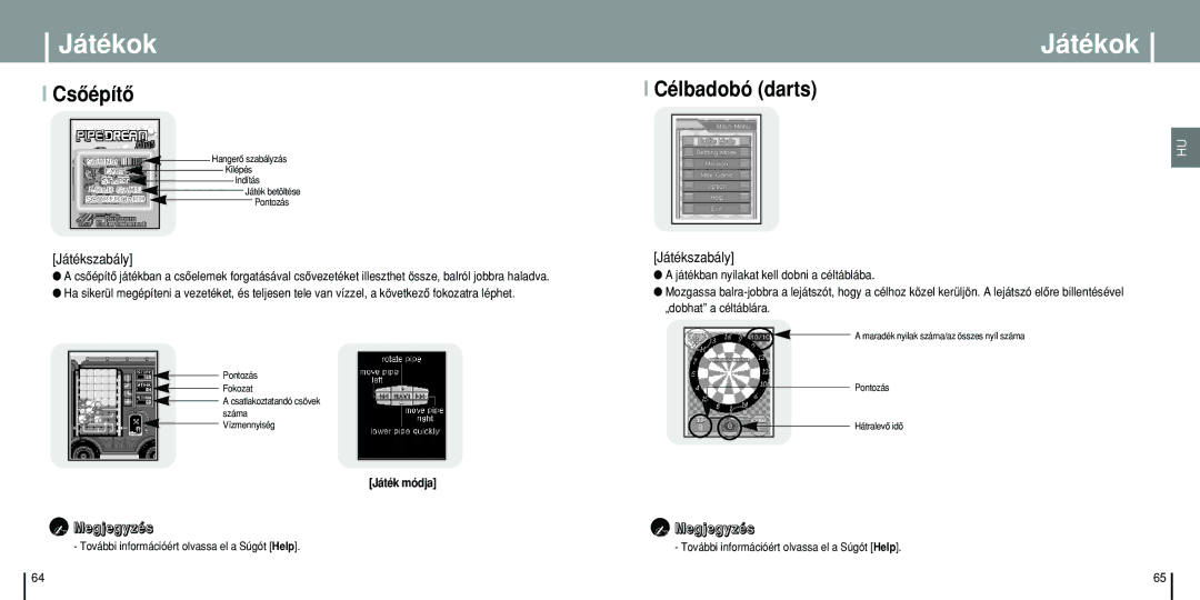 Samsung YP-T8Q/ELS, YP-T8X/ELS, YP-T8Z/ELS manual Játékban nyilakat kell dobni a céltáblába, „dobhat a céltáblára 