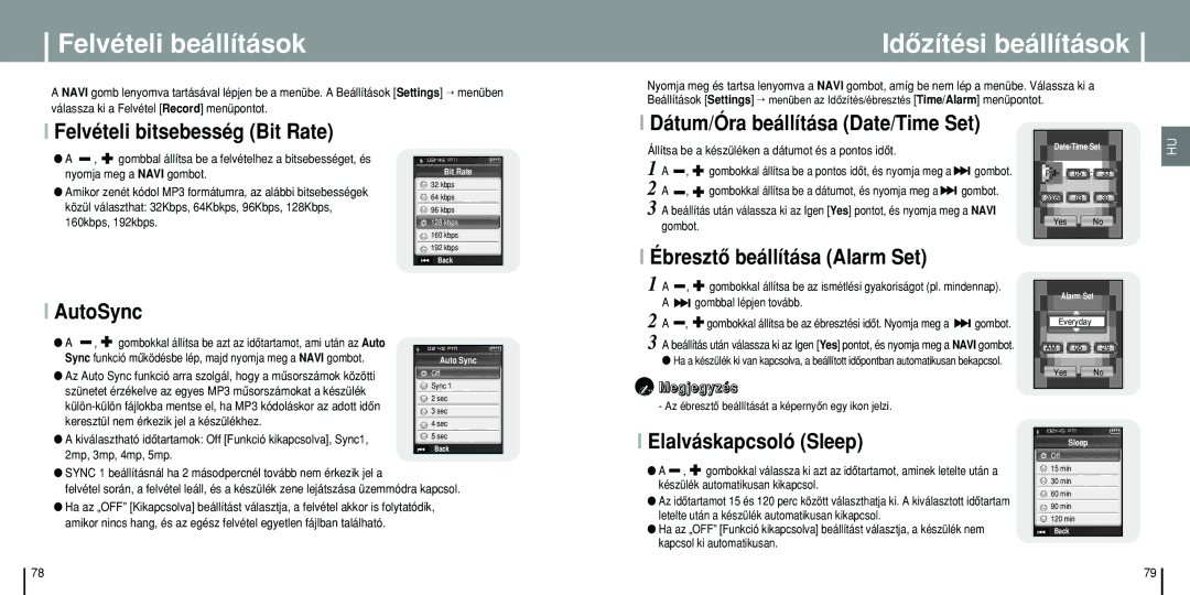 Samsung YP-T8X/ELS, YP-T8Q/ELS, YP-T8Z/ELS manual Felvételi beállítások, Idôzítési beállítások 