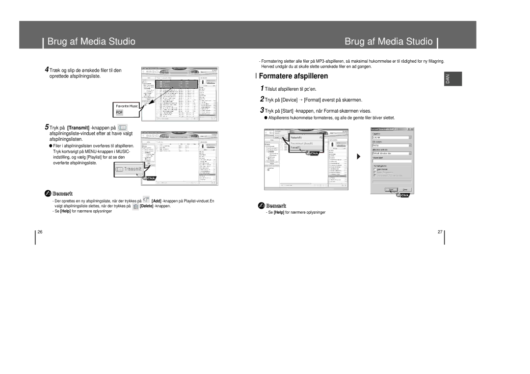 Samsung YP-T8X/ELS, YP-T8Z/ELS manual Formatere afspilleren 