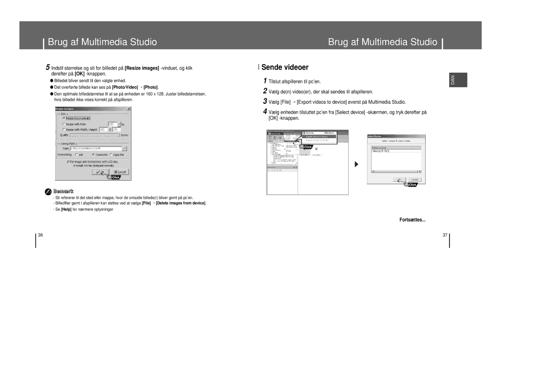 Samsung YP-T8Z/ELS, YP-T8X/ELS manual Sende videoer, Tilslut afspilleren til pc’en 