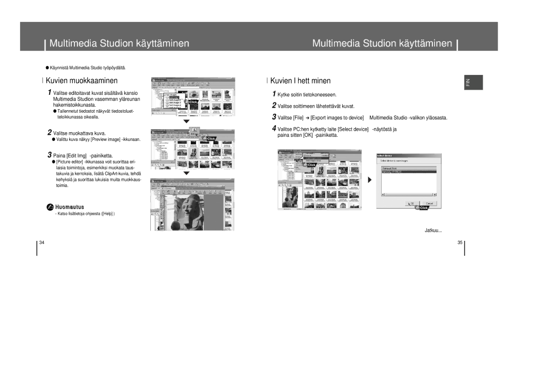 Samsung YP-T8X/ELS manual Multimedia Studion käyttäminen, Kuvien muokkaaminen, Kuvien lähettäminen, Valitse muokattava kuva 