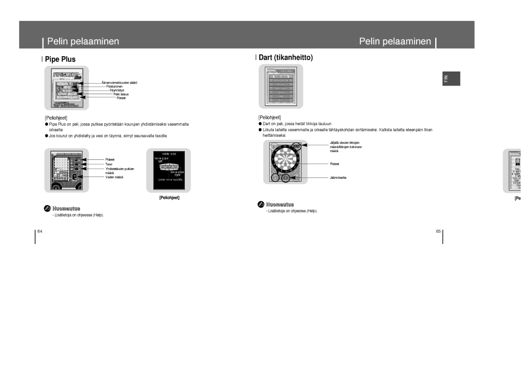 Samsung YP-T8Z/ELS, YP-T8X/ELS manual Pipe Plus, Dart tikanheitto 