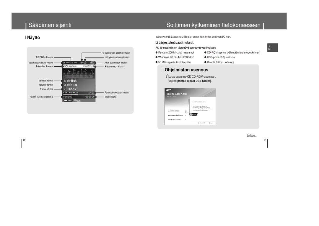 Samsung YP-T8Z/ELS, YP-T8X/ELS manual Säädinten sijainti Soittimen kytkeminen tietokoneeseen, Näyttö 