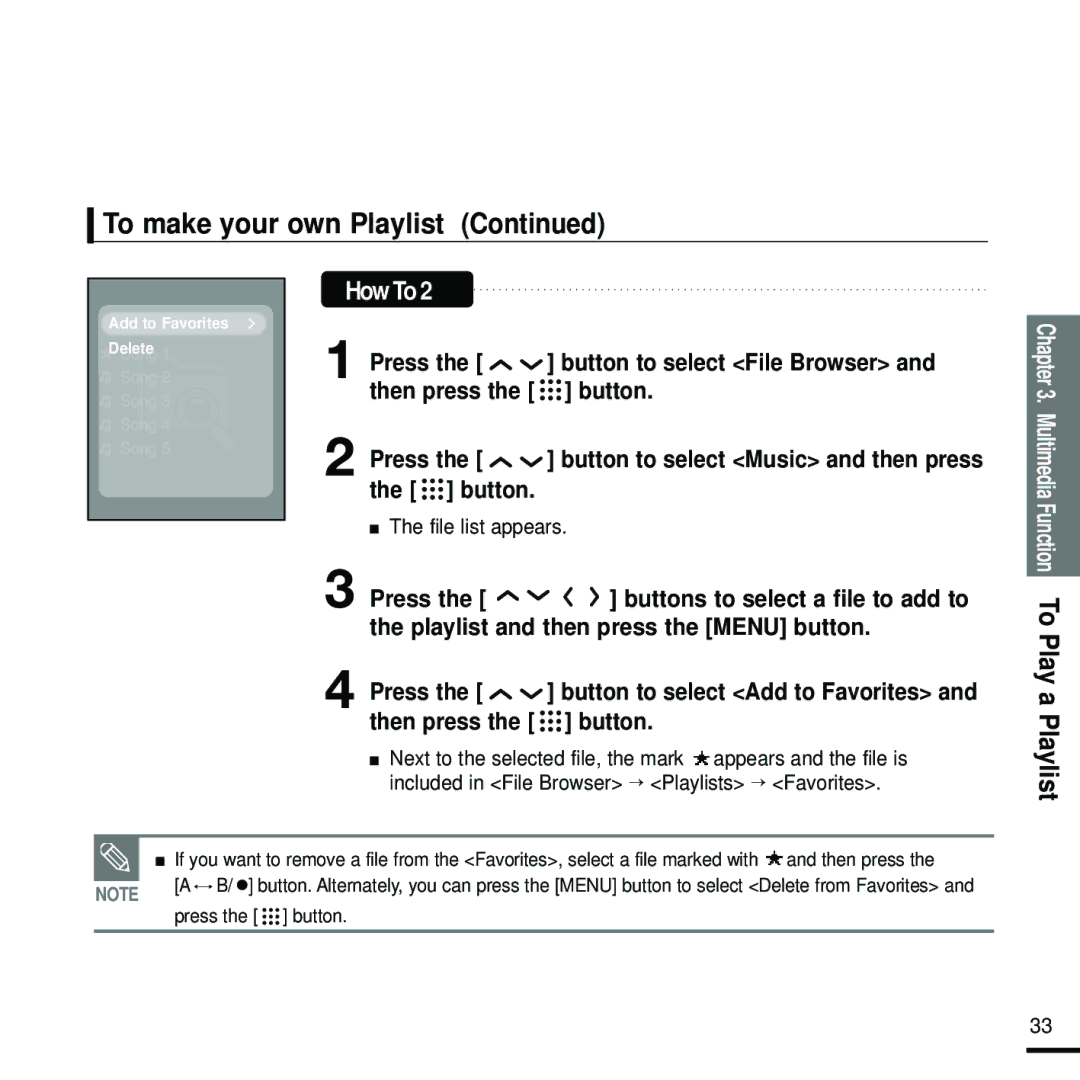 Samsung YP-T9 manual Press Button to select File Browser, Then press 