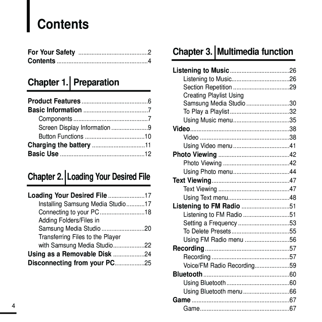 Samsung YP-T9 manual Contents 