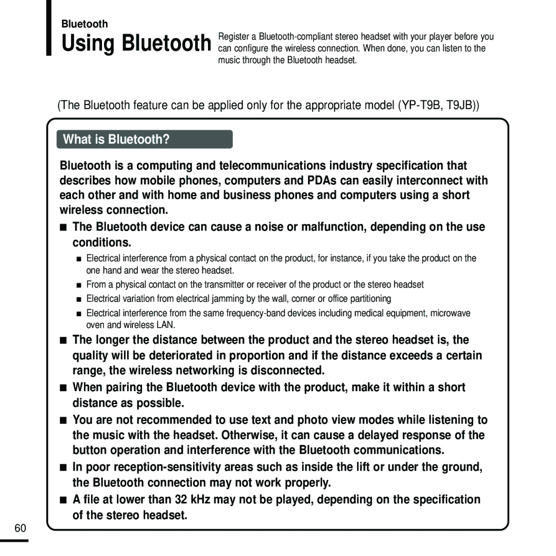 Samsung YP-T9 manual What is Bluetooth? 