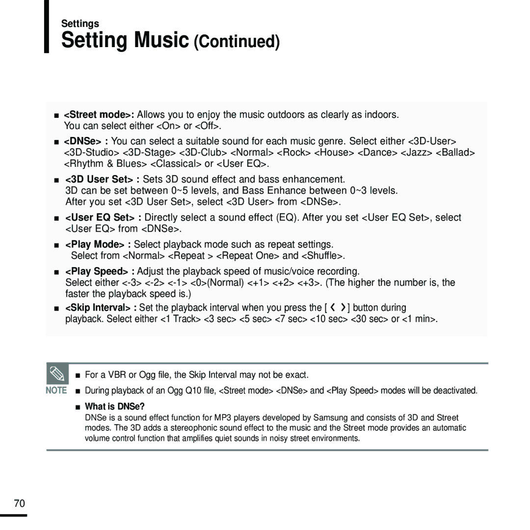 Samsung YP-T9 manual Setting Music, What is DNSe? 