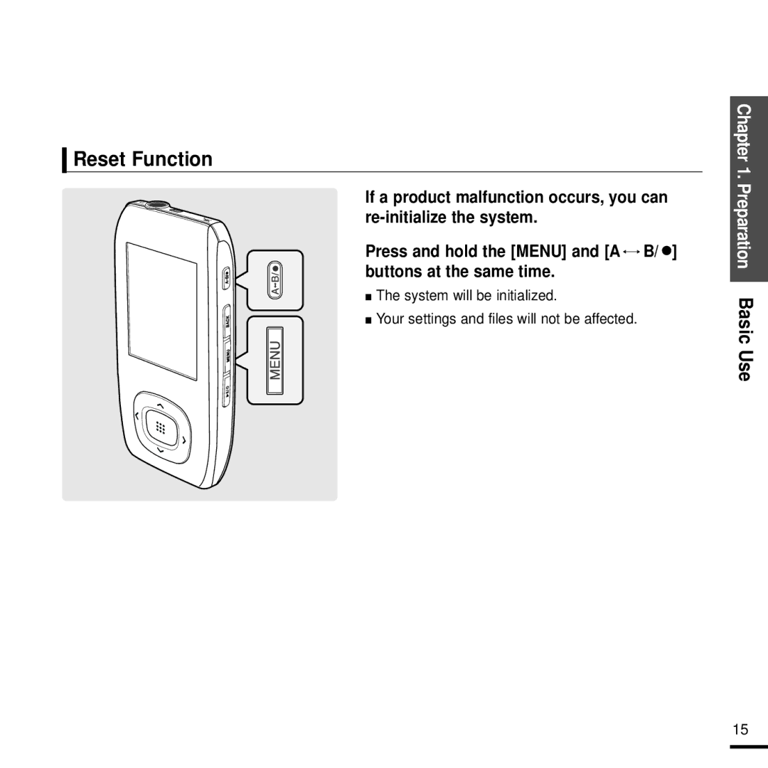 Samsung YP-T9J manual Reset Function 