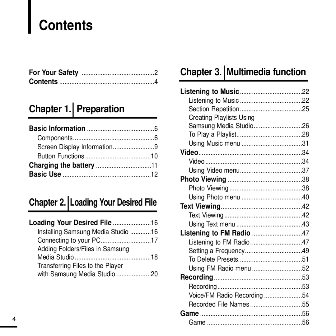 Samsung YP-T9J manual Contents 