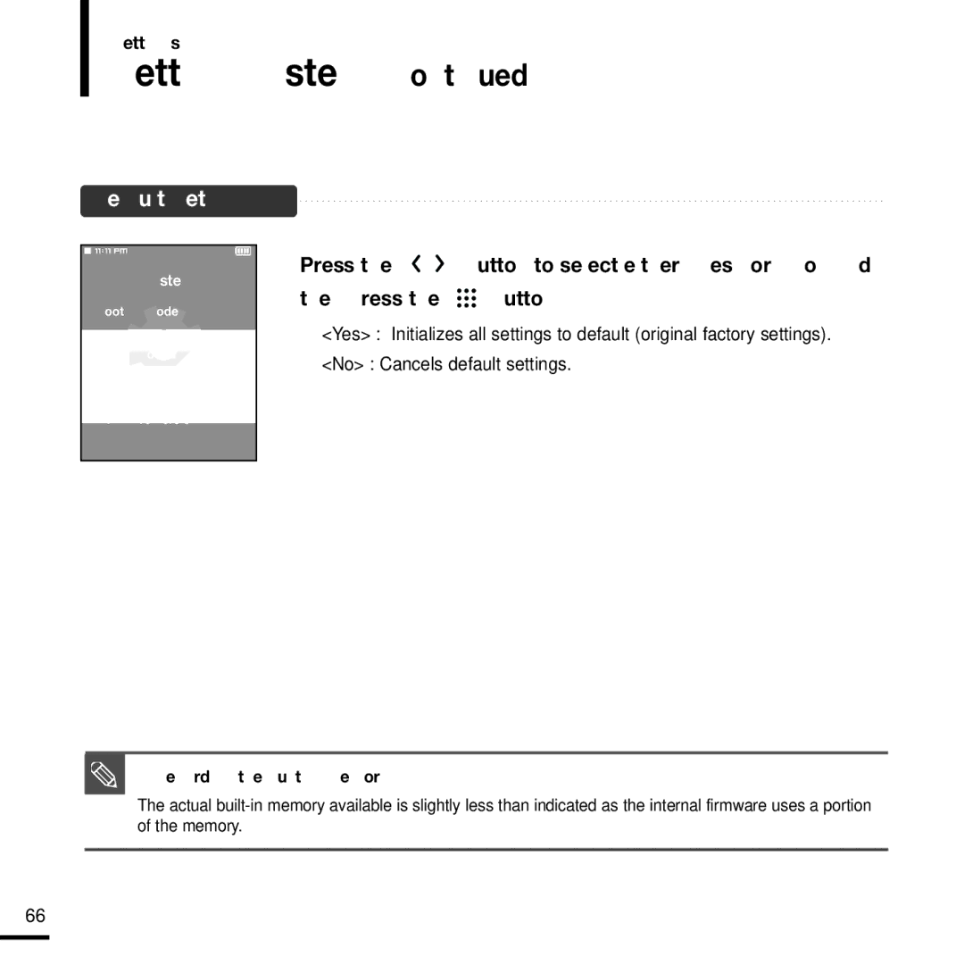 Samsung YP-T9J manual Setting System, Default Set 