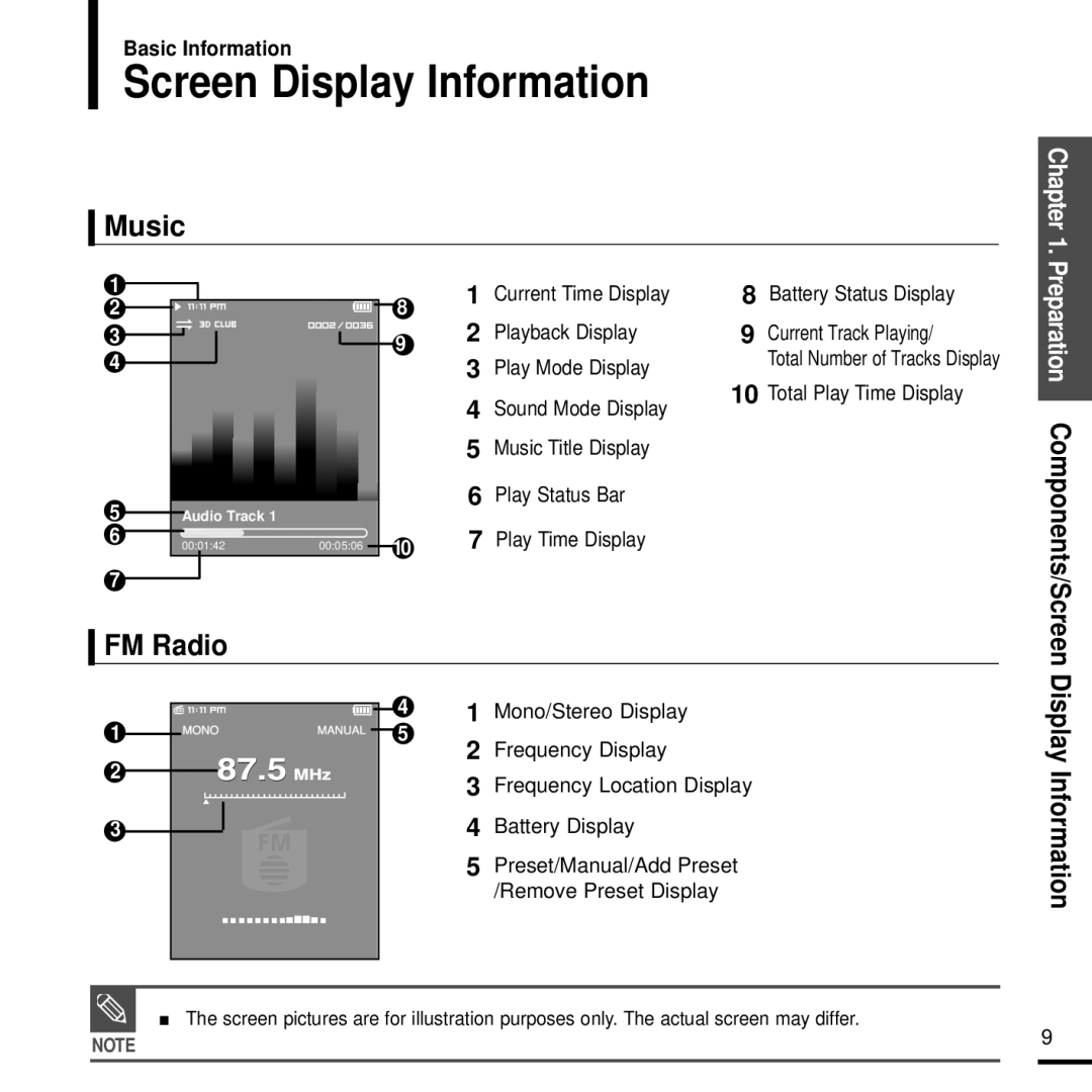 Samsung YP-T9J manual Screen Display Information, FM Radio 