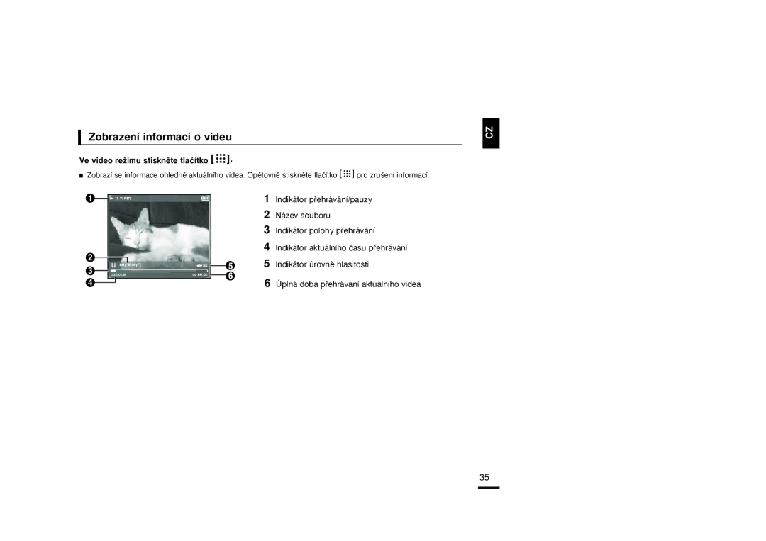 Samsung YP-T9JBQB/XEH, YP-T9JBAB/XEH, YP-T9JBZB/XEH manual Zobrazení informací o videu, Ve video reÏimu stisknûte tlaãítko 