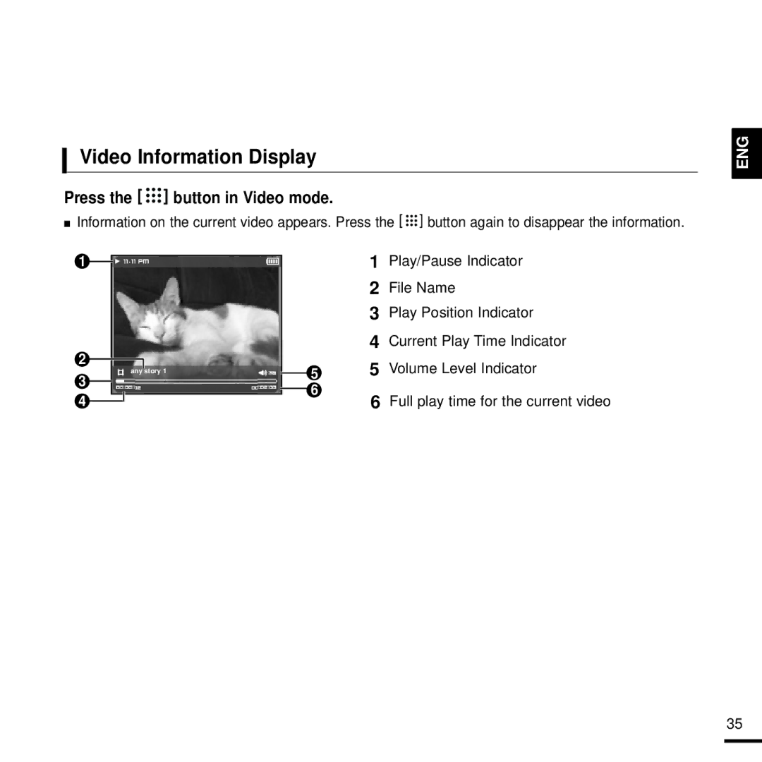 Samsung YP-T9JBZB/XET, YP-T9JQB/XEF, YP-T9JZB/XEF, YP-T9JBQB/XEF, YP-T9JZB/XET, YP-T9JBAB/XET manual Video Information Display 