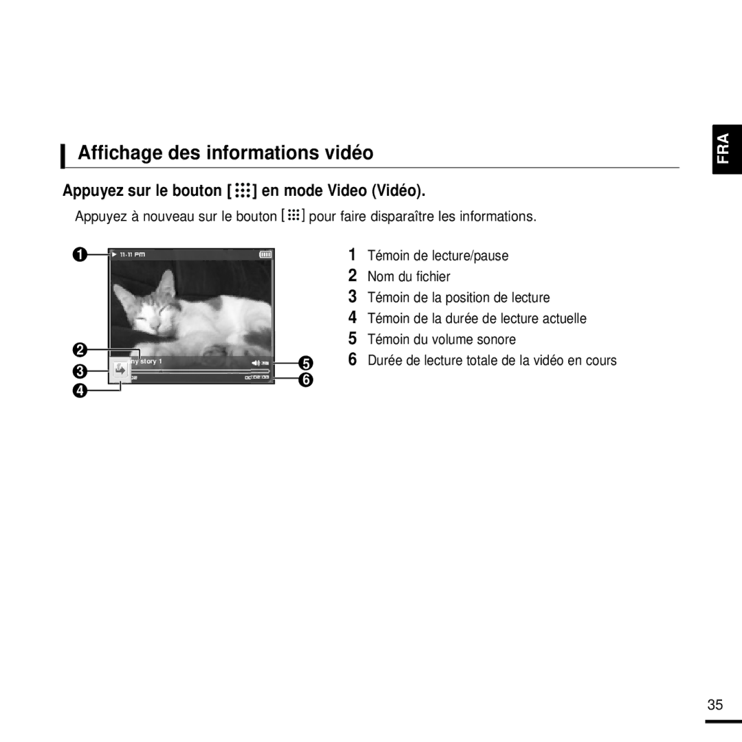 Samsung YP-T9JBQB/XEF, YP-T9JQB/XEF, YP-T9JZB/XEF manual Affichage des informations vidéo 