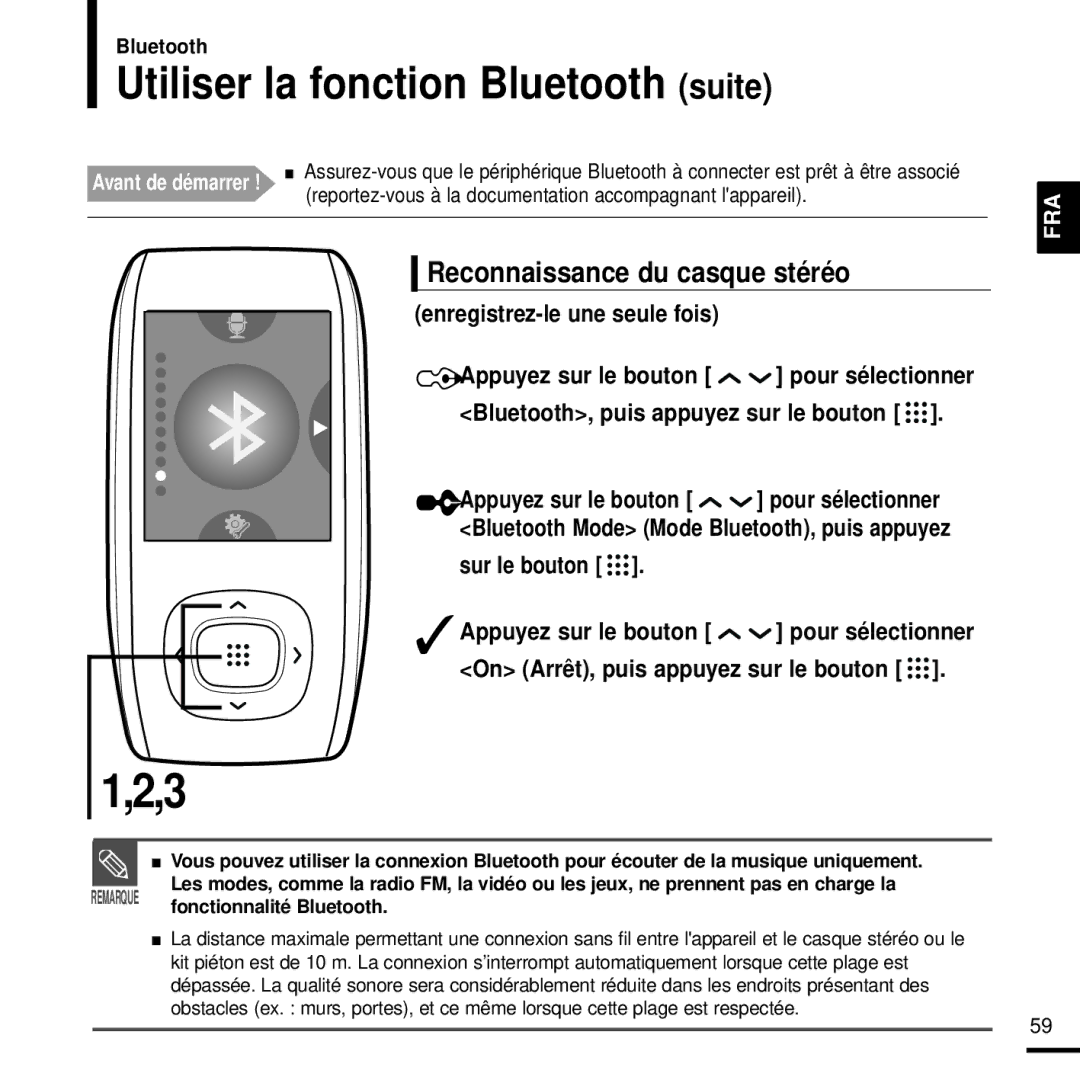 Samsung YP-T9JBQB/XEF Reconnaissance du casque stéréo, Enregistrez-le une seule fois, Sur le bouton Appuyez sur le bouton 