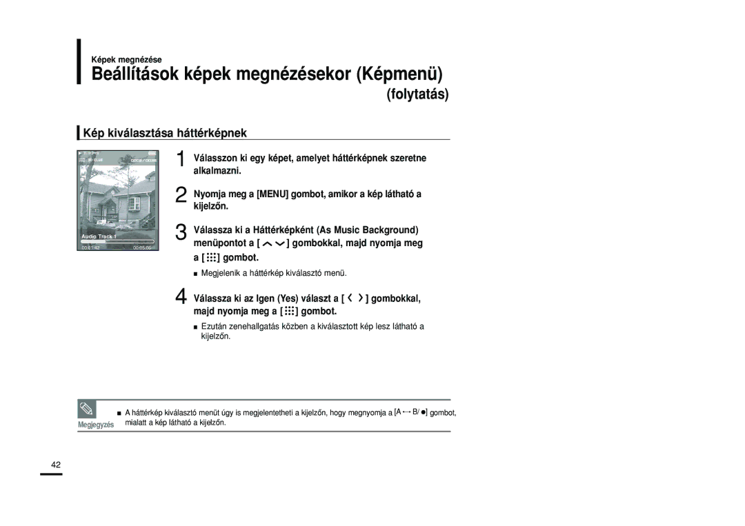 Samsung YP-T9JBAB/XEH, YP-T9JZB/XET, YP-T9JBAB/XET Kép kiválasztása háttérképnek, Megjelenik a háttérkép kiválasztó menü 