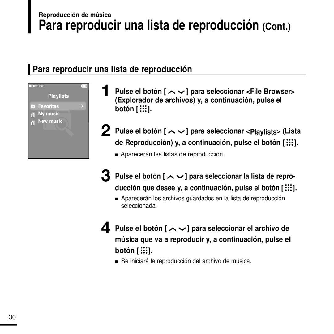 Samsung YP-T9JBAB/OMX, YP-T9JZB/XET manual Para reproducir una lista de reproducción, Aparecerán las listas de reproducción 