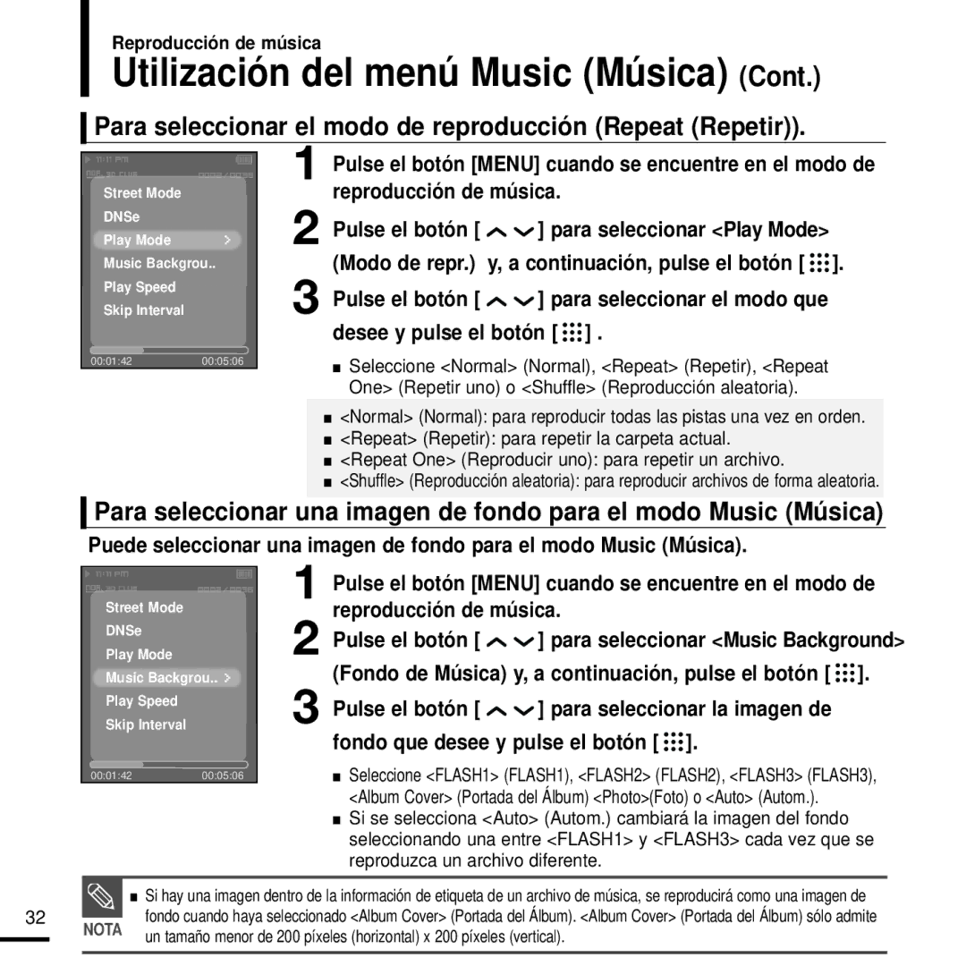 Samsung YP-T9JBZB/OMX, YP-T9JZB/XET manual Para seleccionar el modo de reproducción Repeat Repetir, Reproducción de música 