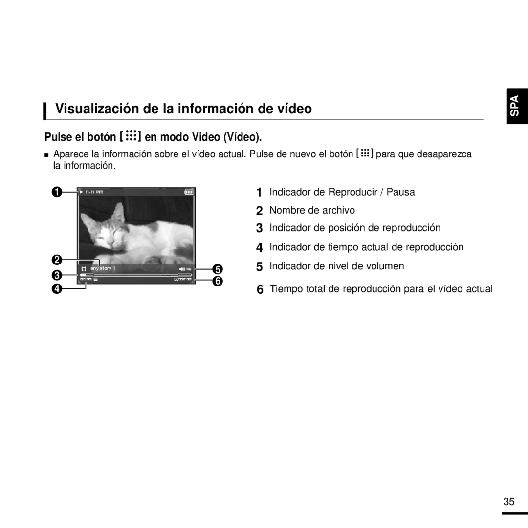 Samsung YP-T9JBZB/XET, YP-T9JZB/XET, YP-T9JBAB/XET, YP-T9JBQB/XET, YP-T9JQB/XET manual Visualización de la información de vídeo 