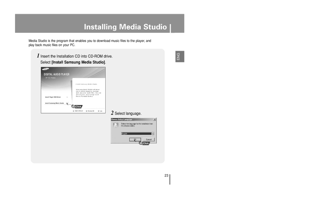 Samsung YP-U1 manual Installing Media Studio, Select language 