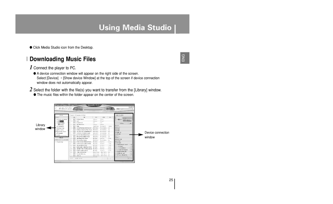 Samsung YP-U1 manual Using Media Studio, Connect the player to PC, Click Media Studio icon from the Desktop 